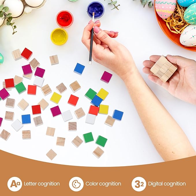 Barydat 450 Pcs 0.5 in Wooden Cubes, Unfinished Wooden Blocks for Crafting Natural Craft Wood Square Blank Cube for DIY Project Baby Showers