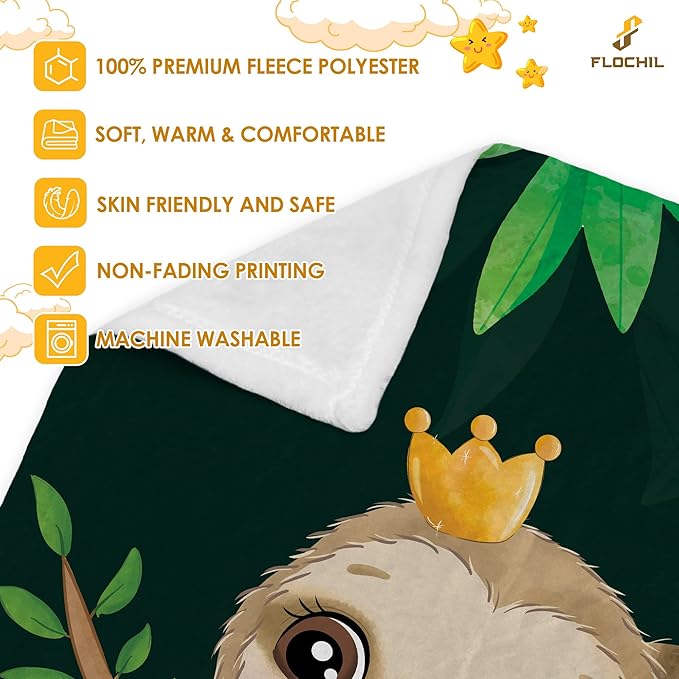 FLOCHIL Personalized Baby Blankets, Custom Baby Blanket - Baby Blanket with Name for Boys, Best Gift for Baby, Newborn Elephants Flush Fleece (30x40) (Sloth)