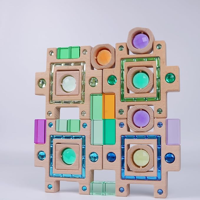 Wooden Colorful Acrylic Gem Trapezoidal Building Block for Kids (Only Colorful)