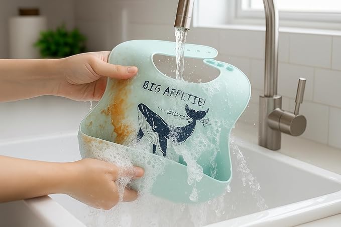 Animal Silicone Bibs for Babies - 2 Pack Sea Life Bibs for Boys and Girls - Easy to Clean Adjustable