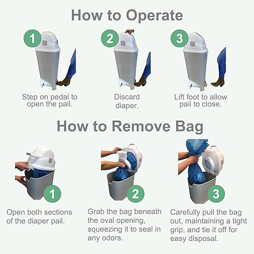 Foundations Mini Hands-Free Diaper Pail with Airtight Lid - Durable & Odorless Diaper Disposal, Large Capacity, Holds up to 30 Newborn Diapers, Refill with Any Bags - Gray