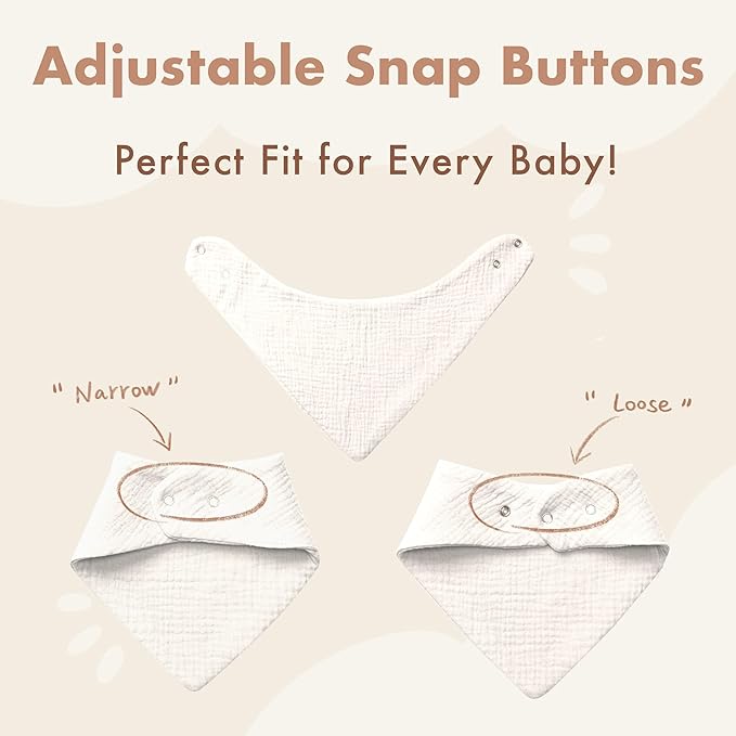 Baby Bibs 8-Pack - Adjustable Cotton Drool Bibs, Waterproof & Absorbent for Newborn to Toddler, Unisex Boys & Girls