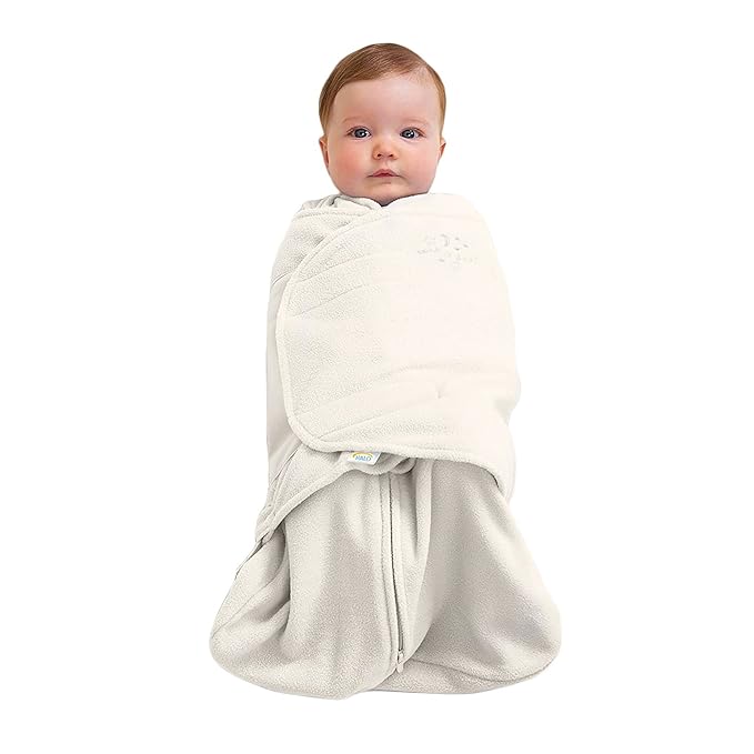 HALO Micro-Fleece Sleepsack Swaddle, 3-Way Adjustable Swaddle Blanket for Newborn and Infants, TOG 3.0 for Cold Climates, Hip Healthy, Cream, Newborn, 0-3 Months