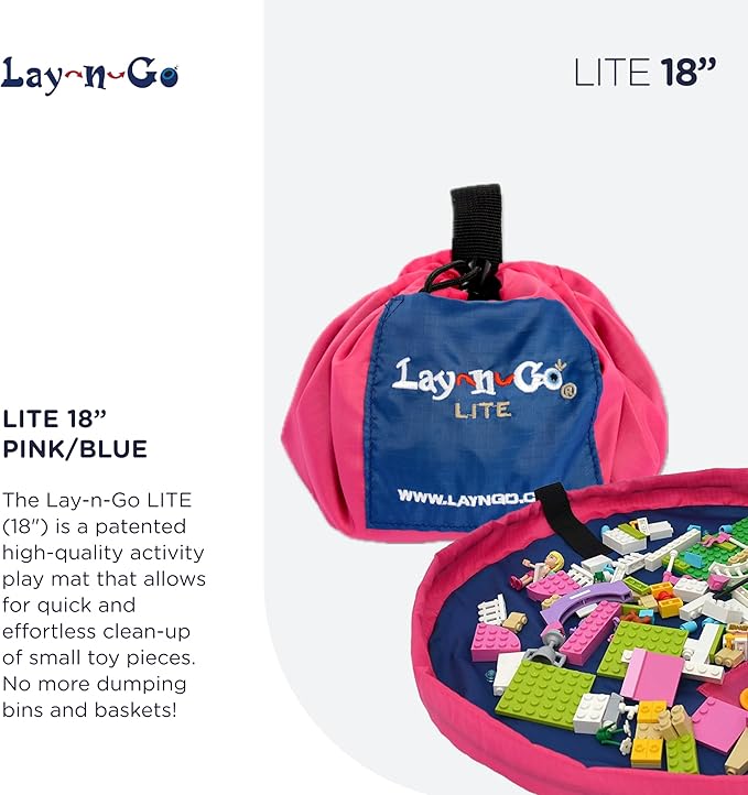 Lay-n-Go 2-in-1 Small Portable Drawstring Toys Storage Organizer and Play Mat for Room and Travel, Made for Kids and Toddlers with a Durable Patented Design