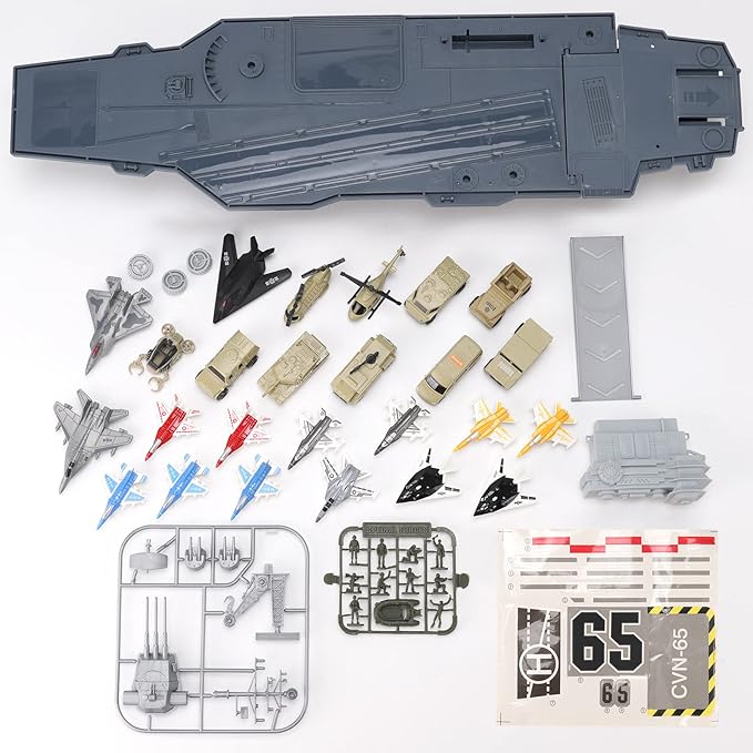 33-Inch Aircraft Carrier Mega Playset - Ultimate Military Battle Set for Boys with Realistic Battleship, Fighter Jets, Toy Soldier Figures, Military Vehicles for Kids Imaginary Pretend Play