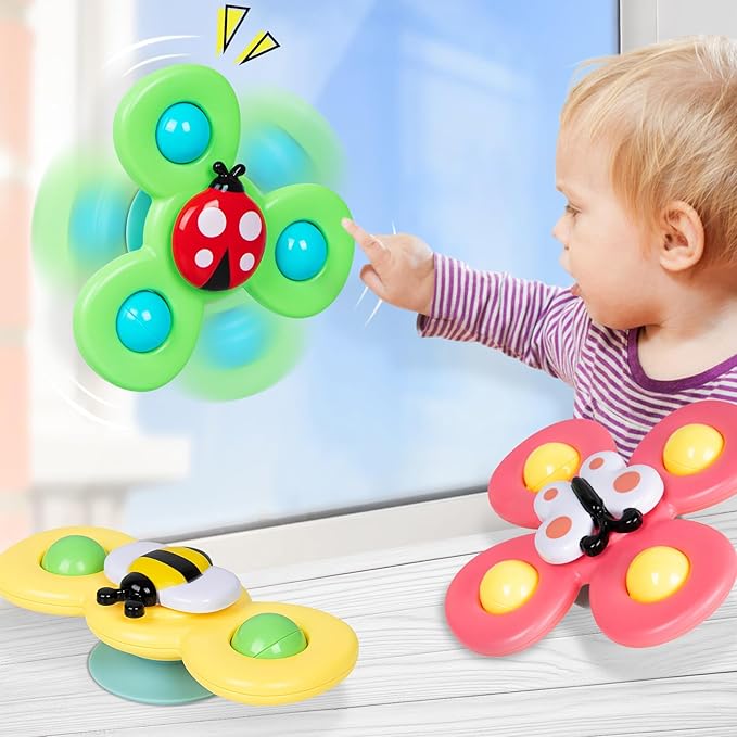 Airplane Travel Toys for Toddlers 1-3: Suction Cup Spinner Toys for 1 Year Old Boy Girl Birthday Gift - Sensory Spinning Baby Bath Toys 6-12-18 Months
