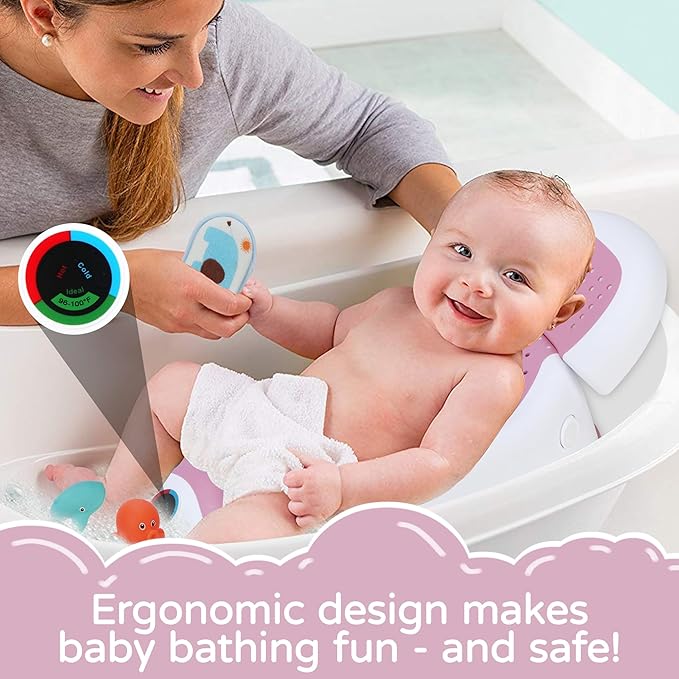 Baby Bath Support | Newborn Bathtub, With Thermometer, Collapsible, Ergonomically Designed, Baby Tubs for Newborn Essentials Must Haves (Pink)