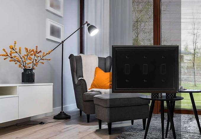 Henne Bery Sunken Pearls Heavy Duty Decorative Wall Plate Switch Plate Outlet Cover (Triple Toggle, Matte Black)