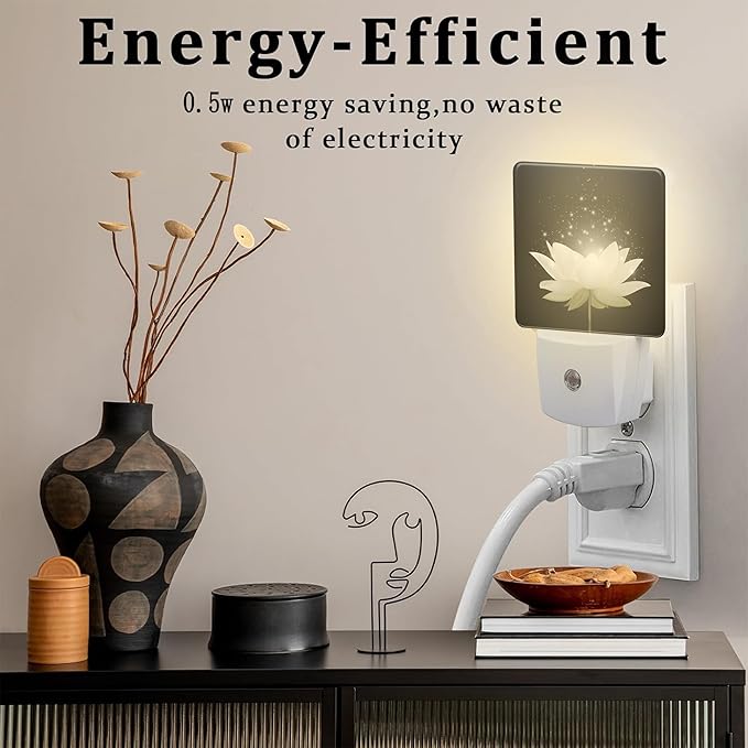 Magic White Lotus Flower Night Light for Kids, Glowing Lotus Floral Night Light Plug in with Dusk to Dawn Sensor, 0.5w Energy Saving Sleep Friendly Nightlight for Hallway Stairway Kitchen Bedroom