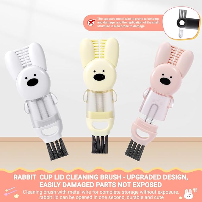 Cup Lid Cleaning Brush - Water Bottle Cleaning Brush, Portable Crevice Brush Set for for Bottle Tight Spaces Cup (Yellow, White, Pink)