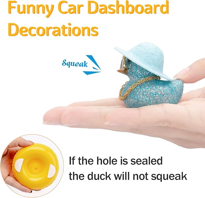 wonuu 2Pcs Car Dashboard Decorations Color Ducks, Rubber Duck for Car Ornament Accessories with Mini Hat Sunglasses Necklace and Swim Ring, B_Blue Duck+Blue Sun Hat&Blue Sun Hat