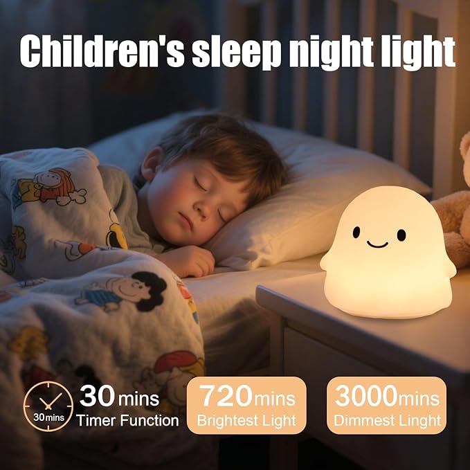 Halloween Ghost Night Light, Kids Halloween Gifts - Cloud Nightlight, Halloween Decorations, Squishy Silicone, Dimmable, Rechargeable, 30-Min Timer, Bedroom Nursery Bedside, Room Decor