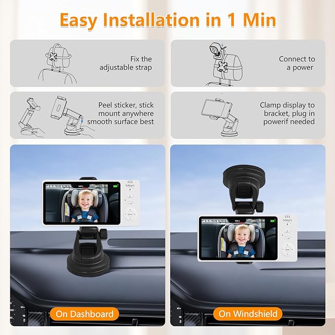 Wireless Baby Car Camera 5”HD 1080P IPS Anti-Glare Screen USB Powered,Temperature Alert, Clear Night Vision & VOX Mode,360° Rotatable Rear Facing Monitor Baby Essentials Shower Gifts for Home Pets