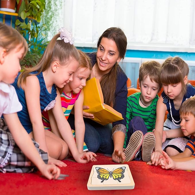 jojofuny Wooden Multi Layered Puzzles, Life Cycle of Butterfly, Cartoon Montessori Toy DIY Puzzle Early Educational Toy for Children Kids