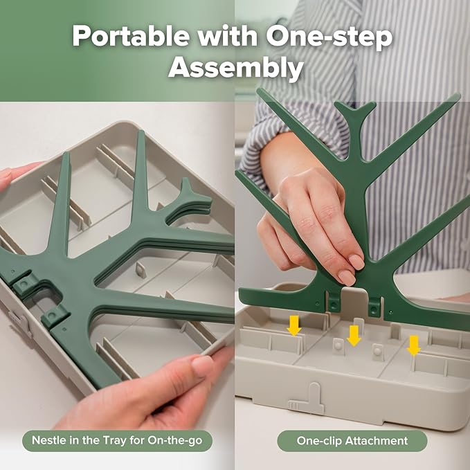 haakaa Portable Baby Bottle Drying Rack, Space Saving Bottle Drying Tree for Bottles/Pump Parts/Pacifiers and Other Baby Essentials, Easy-Store Dryer Rack Great for Home & Travel, BPA Free (Green)