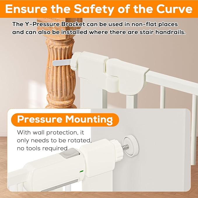 29.5-46" Baby Gate for Stairs, Baby Safety Essentials, Auto Close Gate for Doorways, Easy Install Pressure Mounted Dog Gate Indoor, Pet Gates for Dogs, White (2 Pack)