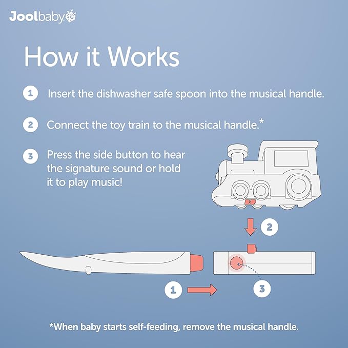 Jool Baby Musical Baby Spoons, 3 Spoons + Train with Fun Sounds - Multi-Stage Spoon for Infant Feeding & Training Babies 6+ Months to Self-Feed