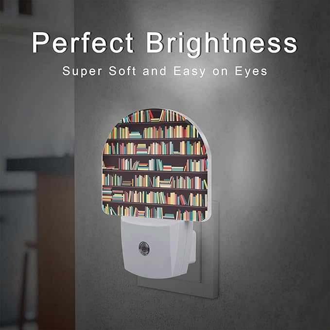 Books on Bookshelves Night Light, Colorful Books Dusk to Dawn Night Light Plug in,0.5w Energy Saving Sleep Friendly Nightlights for Kids Boys Girls Home Decor