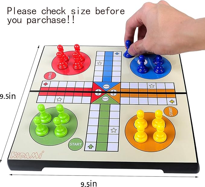 KIDAMI Ludo Magnetic Board Game Set, Folding and Light-Weight for Carrying, Gift for All Age (9.5 X 9.5 inches)