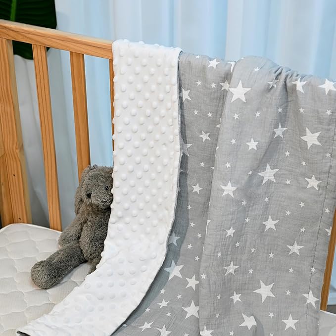 Soarwg Kids Baby Blanket Unisex Newborn, Super Soft Nursery Minky Blankets with Muslin Cotton for Boys Girls, Toddler Baby Nursery Bed Blanket Shower Gifts, 30 x 40 Inch