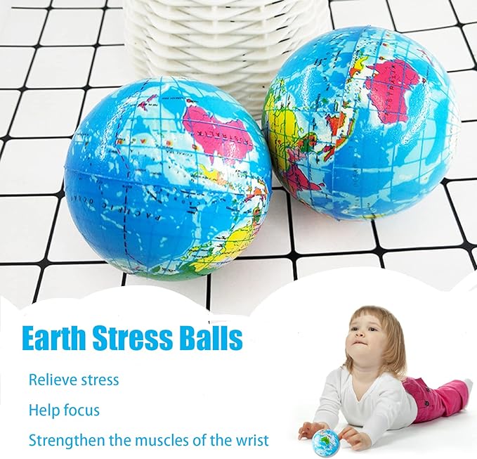 24 PCS Globe Squeeze Balls,2.5 Inch Globe Bouncy Ball Earth Squishy Ball,Mini Foam Globe Squeeze Stress Balls