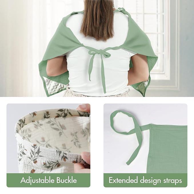 2-Pack Nursing Cover for Baby Breastfeeding - Muslin Breastfeeding Covers for Women Nursing, Breathable, Soft Arch Neckline, Green & Whale