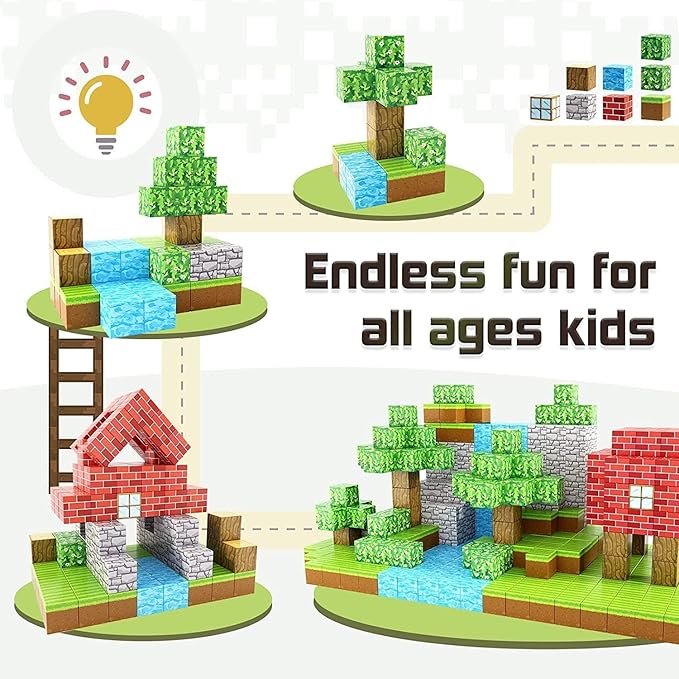 150PCS Magnetic Blocks-Build Mine Magnet World Forest Edition Kids Games for Boys&Girls Age 3-5 4-8 6-8, Magnetic Sensory STEM Toys Tiles for Toddlers Gifts for 3+ Years Old Ideal Construction Toys