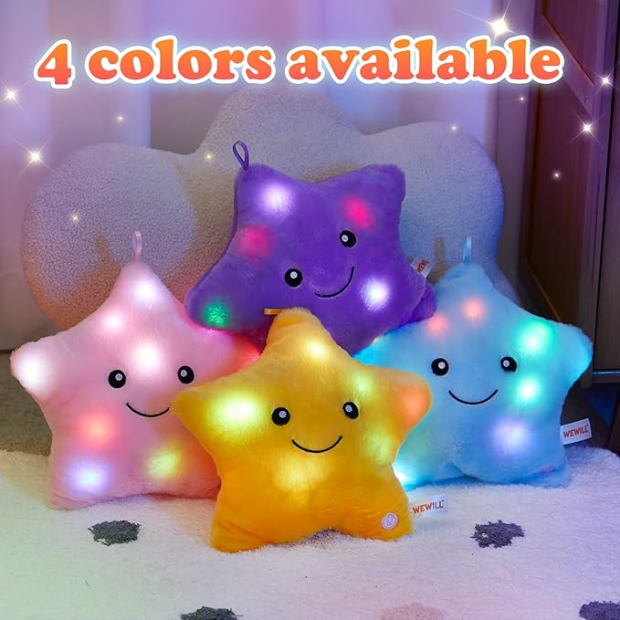 WEWILL 9'' LED Twinkle Star Soft Plush Pillow Toys Glowing Stuffed Star Light up Pillow Plush with Colorful Night Lights Birthday for Toddler Kids(Yellow)
