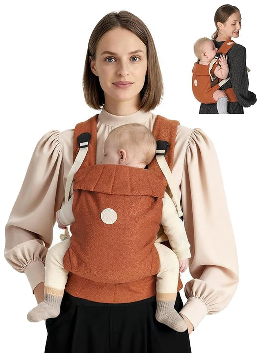 Grownsy Baby Carrier Newborn to Toddler (7-44lbs), Ergonomic & Cozy Wraps with One-Click Buckle, Head Support for Hands-Free Comfort, Sepia