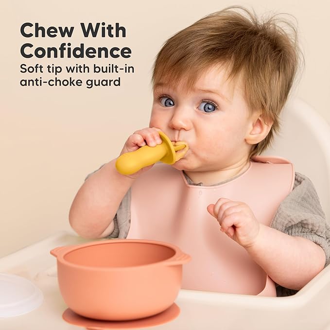 KeaBabies 4-Pack Silicone Baby Spoons and Forks Set - Baby Led Weaning Utensils 6-12 Months, Self Feeding Toddler Spoon & Fork for Training, Teething, Easy to Hold, BPA-Free Silicone (Valiant)