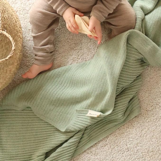 Knitted Organic Cotton Baby Blanket- Swaddle Blanket, 30" x 40" Soft Receiving Blanket for Newborn (Roman Green)