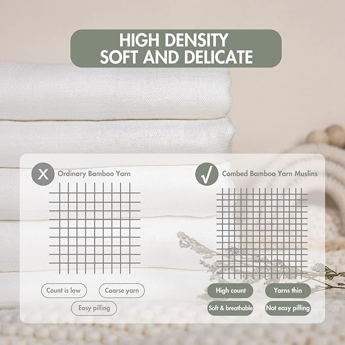 GLLQUEN BABY Receiving Blanket Boy Cotton Muslin Swaddle Blankets Girl Newborn Squares Breathable & Soft Thin Baby Blankets Cloths Double Absorbent Infant Swaddling Wrap - 6 Pack (White)