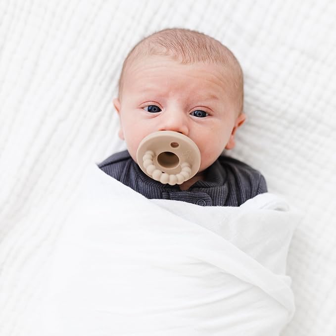 Ryan & Rose Cutie PAT All-in-One Pacifier and Teether Massaging Teething Ring and Hideaway Binky for Growing Babies (Canvas (3 Pack), Stage 1)