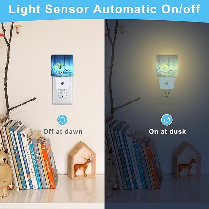 Mystic Fairy Butterflies Floral Plug in Night Light with Auto Dusk to Dawn Sensor,Warm Night Lights for Boys Girls Bedroom Bathroom Hallway Kids Room Gifts
