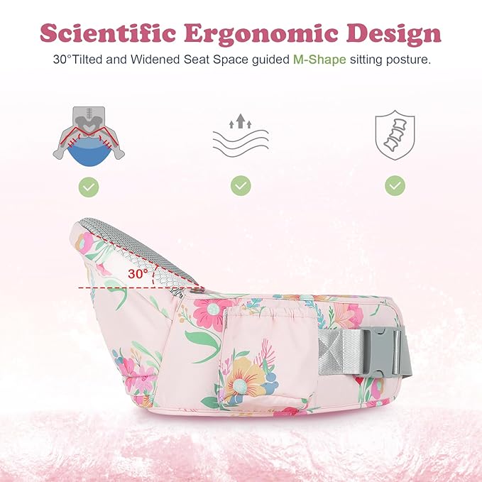 Baby Hip Carrier - Adjustable Waistband & Hip Seat for Newborn-Toddler (Up to 66 Lbs) with Pockets for Parents