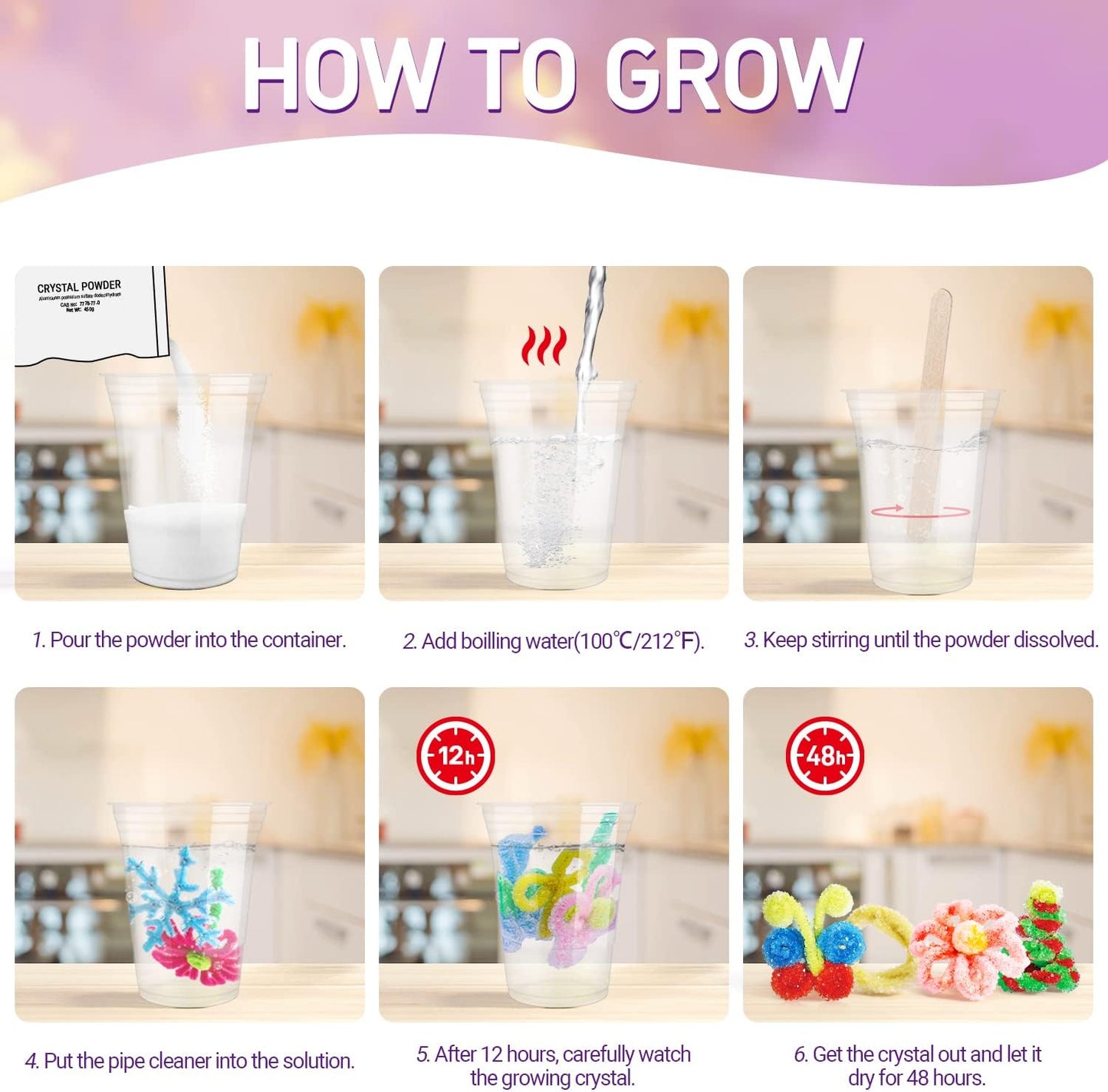 XXTOYS Crystal Growing Kit - Crafts for Girls Ages 6-8 - Create 12 Flowers Crystals Science Experiment Kit - DIY Decorative Lamp Set Light Up The Night - STEM Educational Toys Gifts for 6+