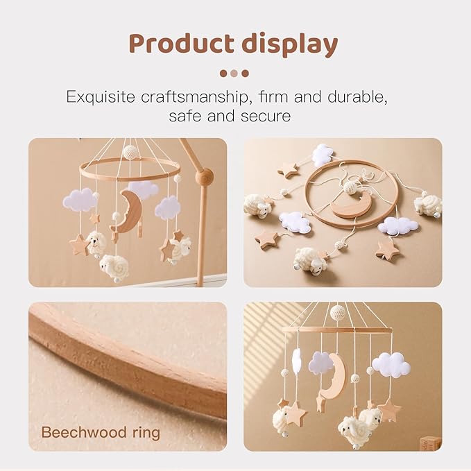 Baby Mobile for Crib, Montessori Baby Crib Mobile for Boys Girls for Bassinet, Nursery Decor for Infant Bedroom Hanging, Baby Mobile Soothe Toys -Gender Neutral Baby Gift (Beige)