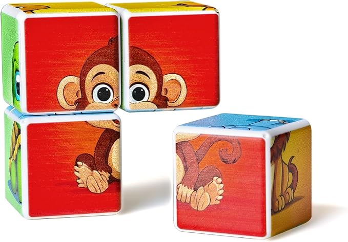 3D Magnetic Cubic Jigsaw Puzzle Toys for Toddlers, Large Building Blocks Cubes 1.65 Inches, Integrated with Magnets, 6 Patterns in Animal Theme