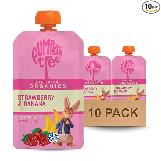 Pumpkin Tree Peter Rabbit Organics Strawberry and Banana Pure Fruit Snack, 4 Ounce (Pack of 10)