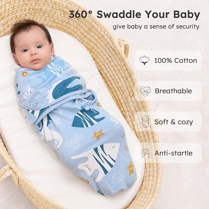 Yoofoss Baby Swaddles for Newborns 100% Organic Cotton, Adjustable Swaddle Sleep Sack 3-6 Months Newborn Swaddle Sack, Breathable Soft(Medium)