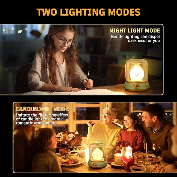 2Pack Ghost Campfire Night Light, Small Cute Desk Lamp, Dimmable Cordless Bedside Table Lamp, Rechargebale Battery Oprated Warm Night Light for Bedroom/Kids/Baby Nursery, Vintage Ambient Lighting