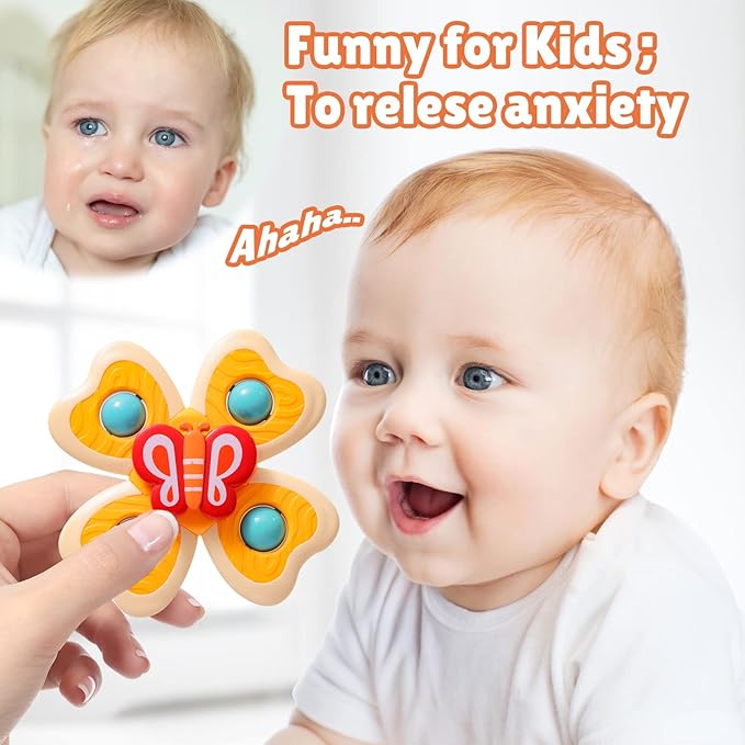 TOHIBEE 3PCS Spinner Toys for 1-3 Year Old Boys & Girls - Suction Cup Spinning Toys for Toddlers & Babies 12-18 Months - First Birthday Gifts