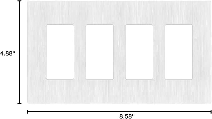 LIDER Brushed Finish Decorator Switch Cover, Screwless Wall Plate, Mid-Size 4-Gang 4.88" x 8.58", Unbreakable Polycarbonate Thermoplastic, UL Listed, LSWP-34M-BW, Brushed White