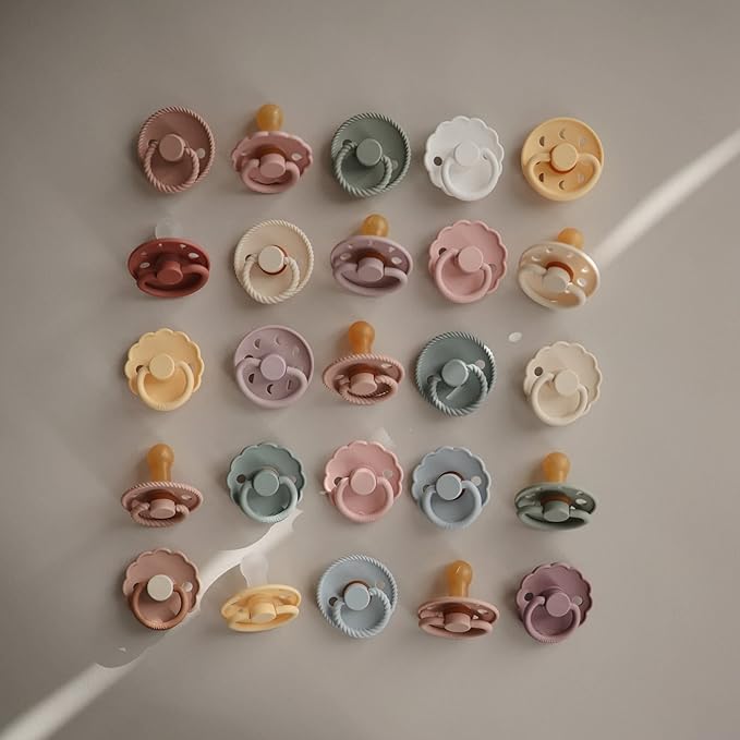 FRIGG Moon Natural Rubber Baby Pacifier | Made in Denmark | BPA-Free (Sage/Portobello, 0-6 Months) 2-Pack