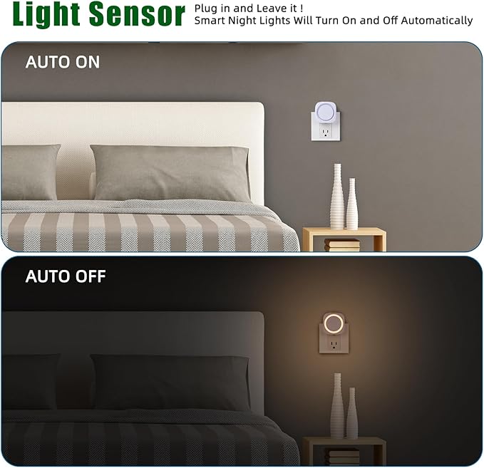 LED Night Lights Plug into Wall, Indirect Soft Dimmable Night Light with Dust to Dawn Sensor, Warm Nightlight for Bedroom,Bathroom,Kitchen,Stairs,Hallway,Travel, 4 Packs, Warm White