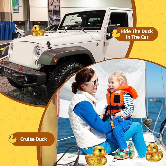 Honoson 2 Pcs 6.89 Inch Giant Glitter Rubber Ducks Big Sparkly Rubber Ducks Jumbo Bathtub Toys with Squeaky Sound for Baby Shower Pool Activity Birthday Gift(Glitter,Gold)