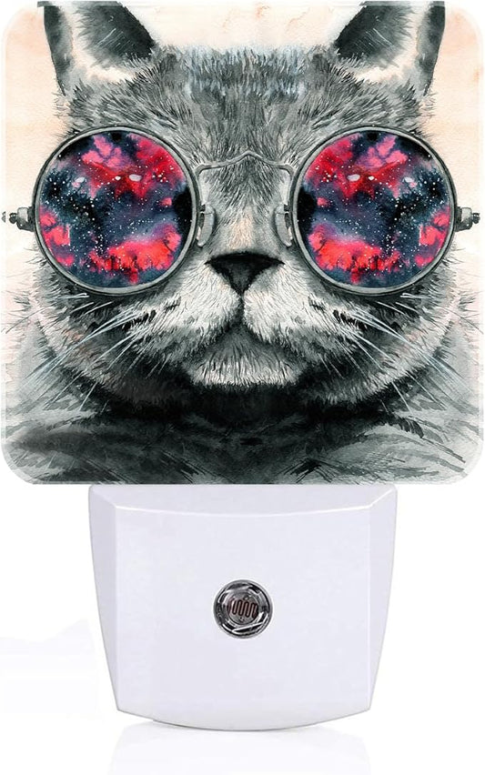 Cute Gray Cat Night Light,Plug Into Wall Decor for Stairway,Hallway,Kitchen,Dusk to Dawn Sensor Nightlights for Boys/Girls/Women/Men Room Gifts