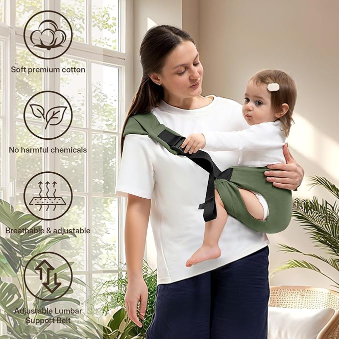 Toddler Carrier for 25-60 lbs,Comfortable&Lightweight Baby Sling Carrier,Adjustable with Left/Right Shoulder Straps,One Size Fits All,Ideal for Shopping and Travel-Green