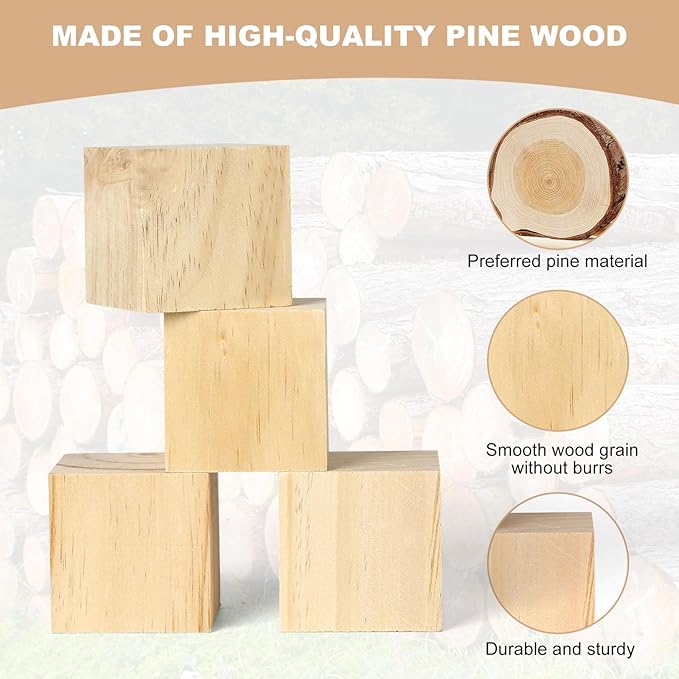 8PACK 2 inch Wooden Cubes Blocks, Natural 5x5x5cm Unfinished Square Wooden Blocks Wood Cubes for Crafts and DIY Projects, Puzzle Making, Painting, Carving