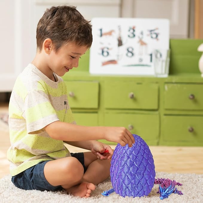 Large Dragon Eggs with Dragon Inside, 3D Printed Surprise Funny Gifts for Kids, Articulated Dragon Fidget Toys for Adults, Executive Desk Toys Office Room Décor (Shiny Purple)